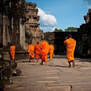 Angkor-Wat-Sunrise-tour-Semi-Private-Sunrise-Guided-Tour - Monks walking at Angkor Wat