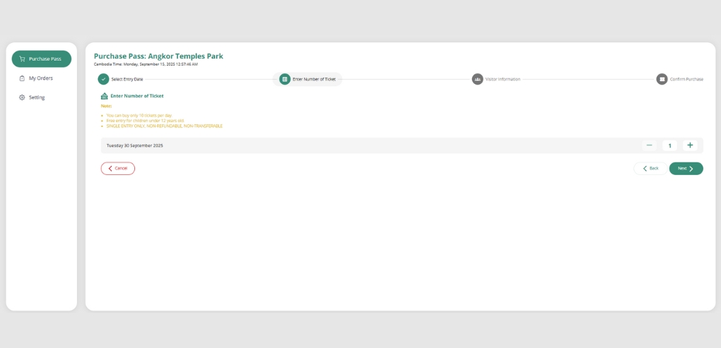 Buy Angkor Pass Online - Select number of tickets