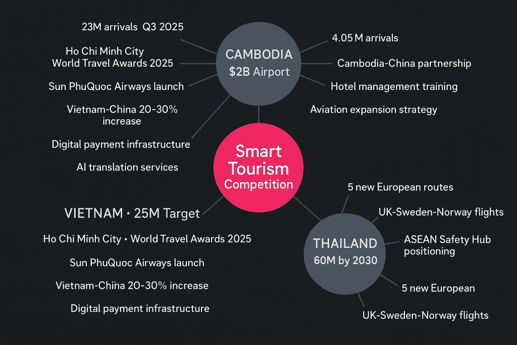 A tourism race is heating up. Vietnam eyes 25 million travelers. Cambodia builds skyways and airports. Who wins the next big travel wave in Asia